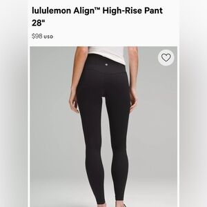 Lululemon Align High Rise Tights 28” in black. Size 2